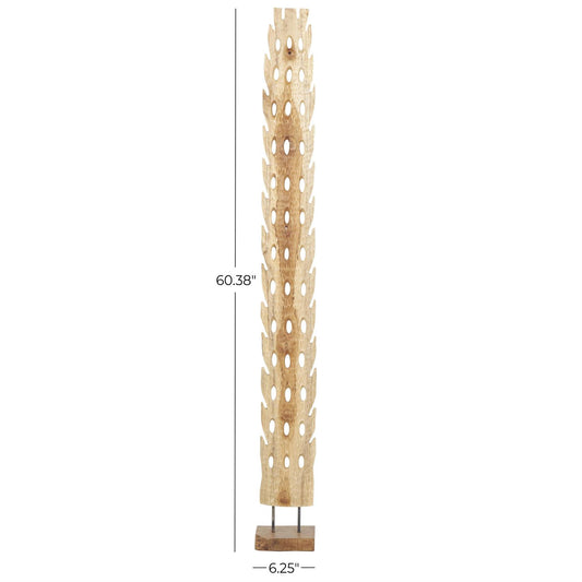 Brown Teak Wood Abstract Handmade Tall Floor Cutout Post Decorative Sculpture with Live Edge Base