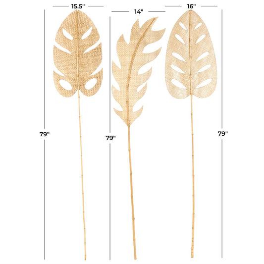 Light Brown Bamboo Wood Palm Tree Handmade Tall Tassel Leaf Fan Stick Home Decor Natural Foliage