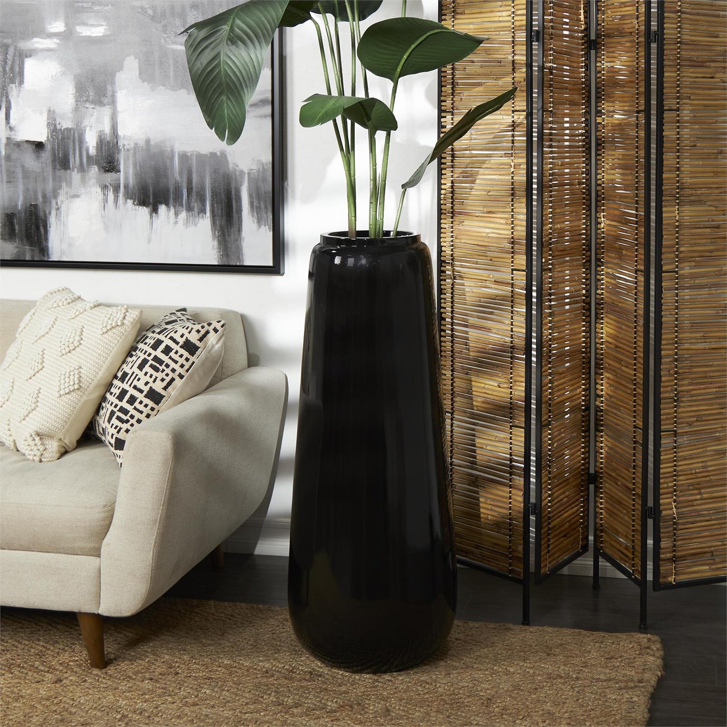 Black Resin Tall Floor Decorative Vase