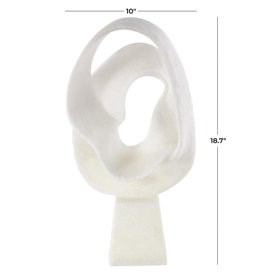 White Polystone Abstract Textured Wave Decorative Sculpture with Elevated Base