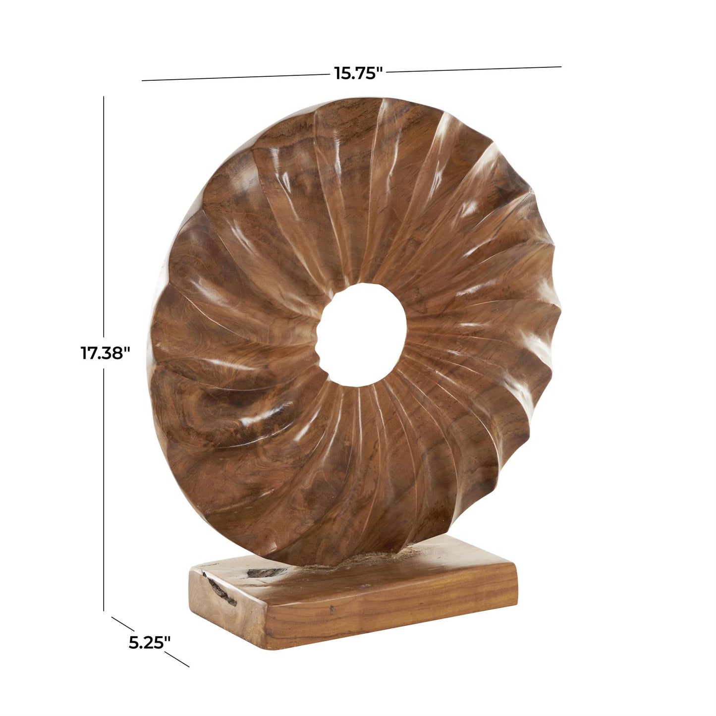 Brown Teak Wood Sun Handmade Dimensional Circular Decorative Sculpture with Center Cutout