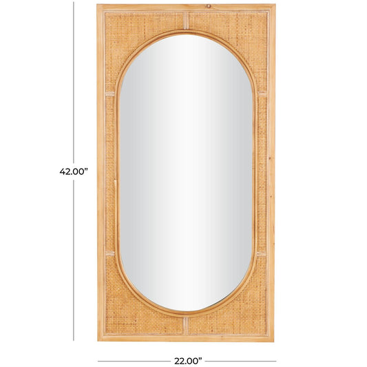 Brown Rattan Room Wall Mirror with Oval Center