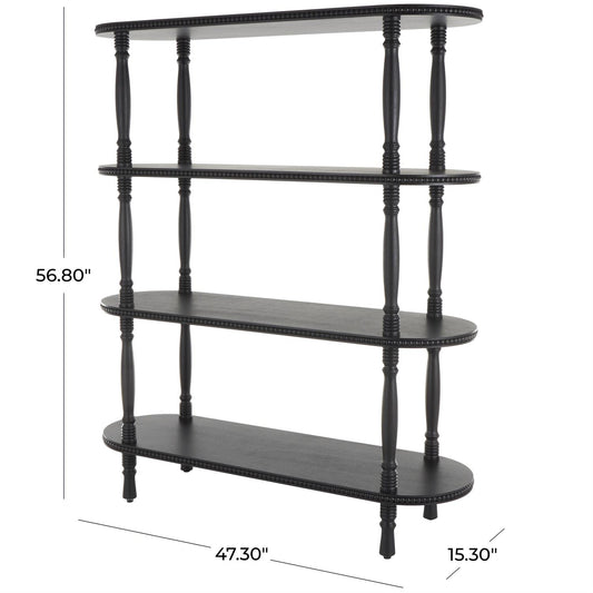 Black Wooden Oval 3 Shelf Storage Shelving Unit with Turned Legs and Beaded Edges