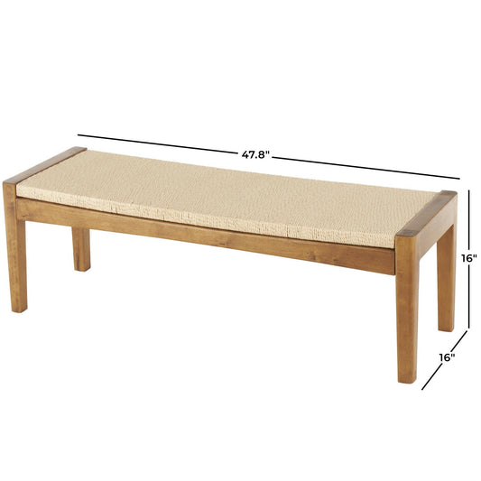 Brown Wood Handmade Traditional Living Room Stool with Rope Wrapped Seat