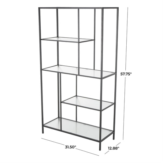Black Metal Geometric 4 Shelf Living Room Console Table with Clear Glass Shelves