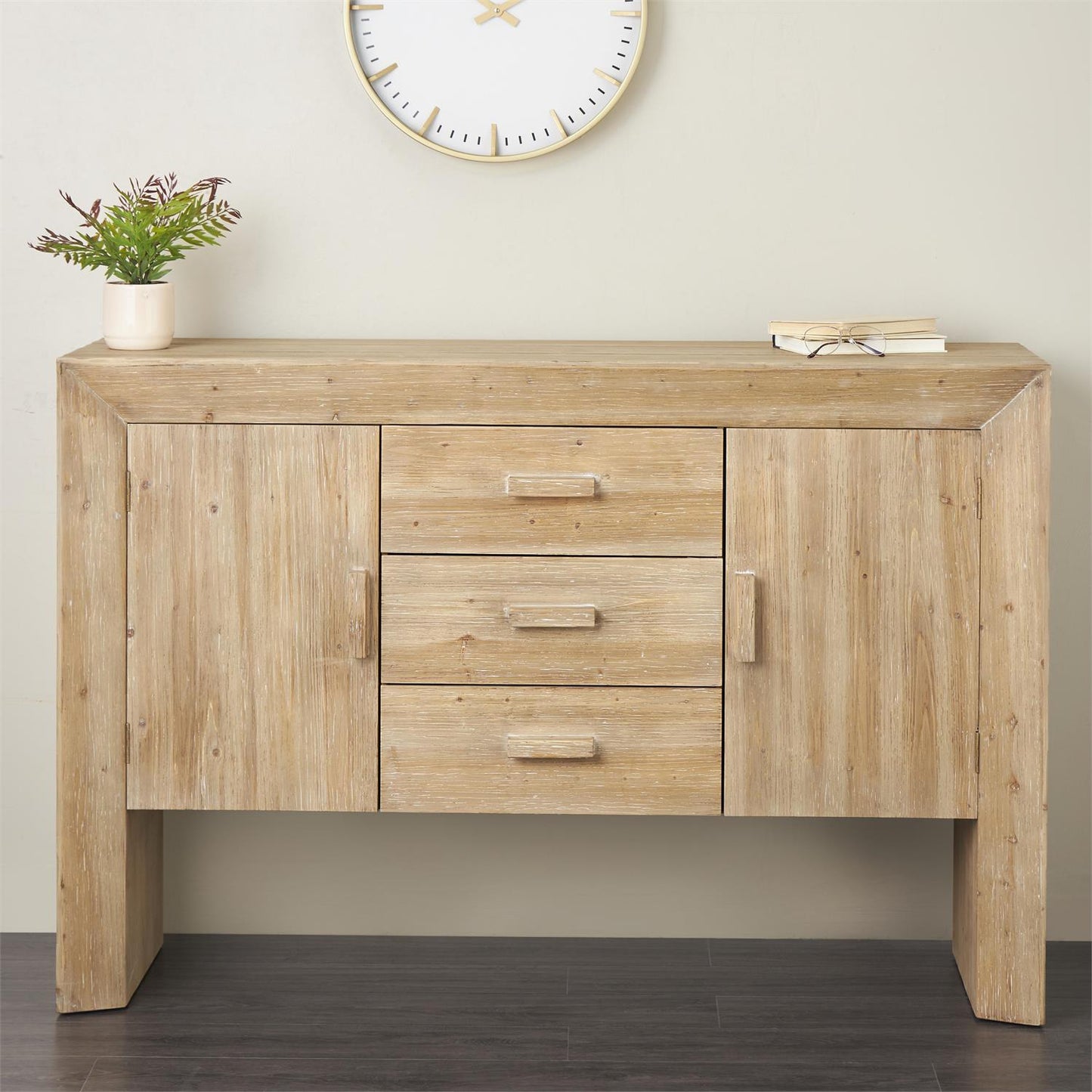Light Brown Wood 2 Door and 3 Shelf Storage Shelving Unit with Natural Wood Grains