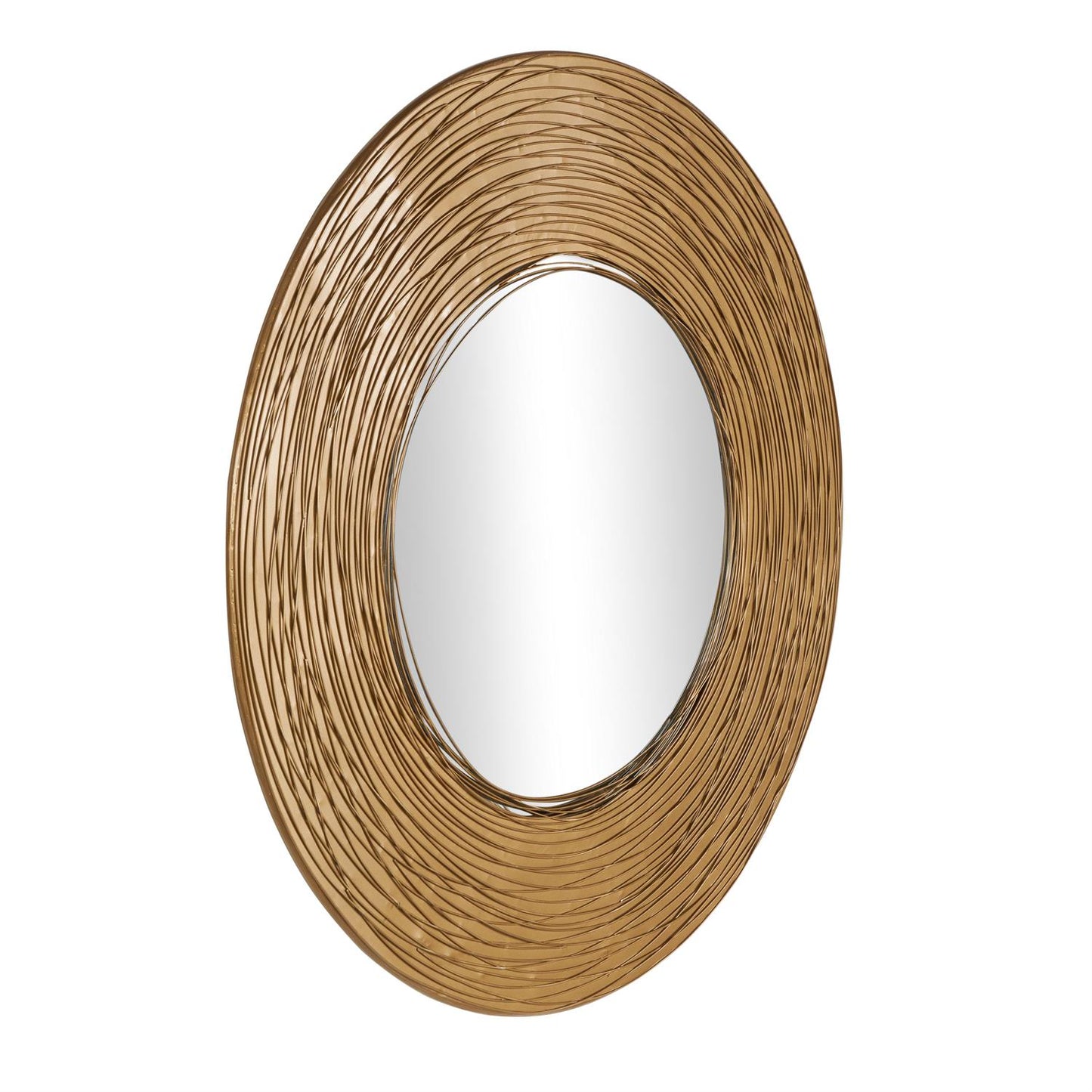 Gold Metal Abstract Room Wall Mirror with Overlapping Wire Rings
