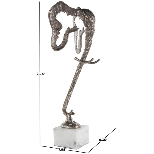 Silver Aluminum Metal Elephant Tall Cutout Silhouette Decorative Sculpture with Marble Base