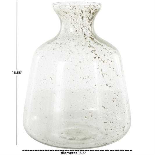 Clear Glass Speckled Decorative Vase with Brown Accents,