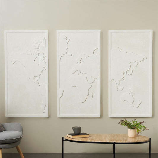 White Wooden World Map 3D Home Wall Decor