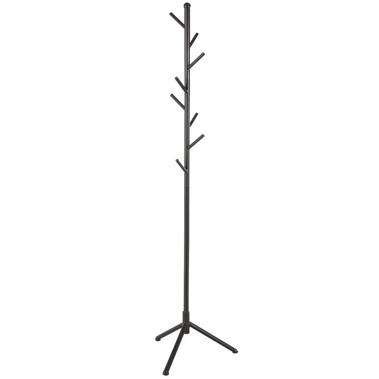 Black Metal 8 Hook Freestanding Coat Rack with Triangle Leg