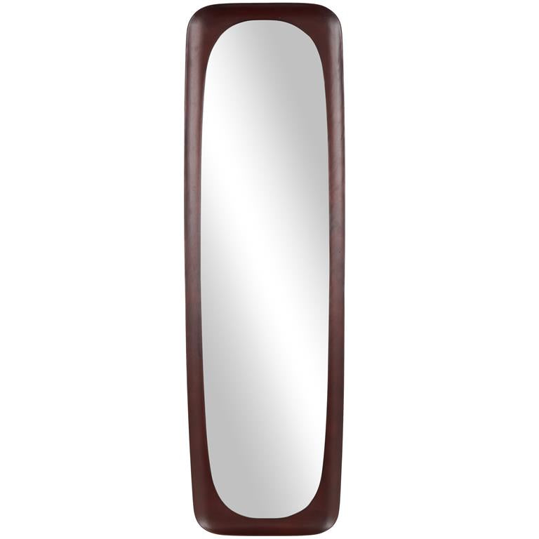 Dark Brown Wood Oval Room Wall Mirro