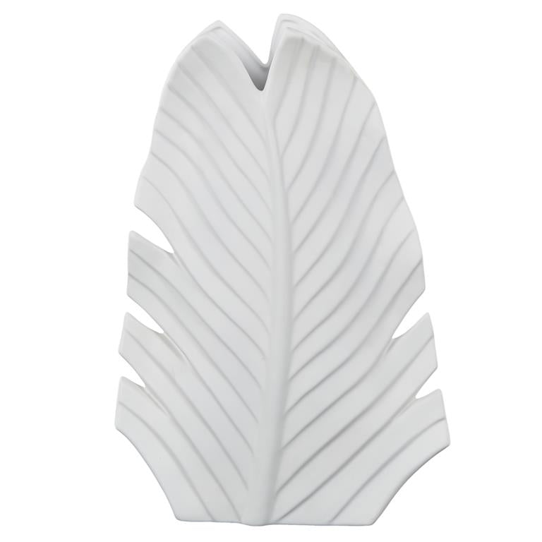 White Ceramic Palm Tree Curved Leaf Decorative Vase