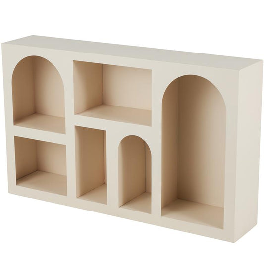Cream Metal Geometric 5 Cubby Storage Shelving Unit with Arched Block Shapes