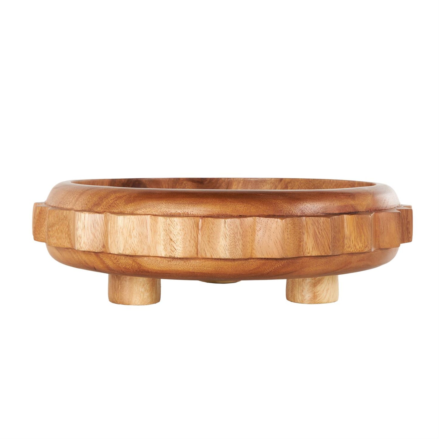 Brown Teak Wood Gear Handmade Large Decorative Bowl with Peg Leg