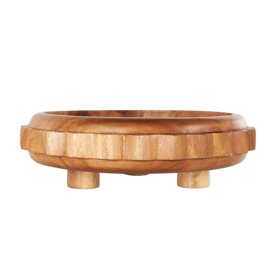 Brown Teak Wood Gear Handmade Large Decorative Bowl with Peg Leg