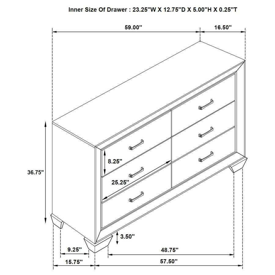 Kauffman 6-Drawer Dresser Washed Taupe