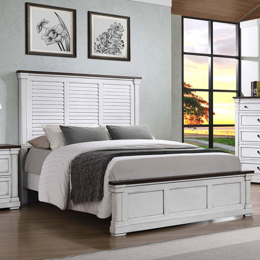 Hillcrest Wood Panel Bed Distressed White