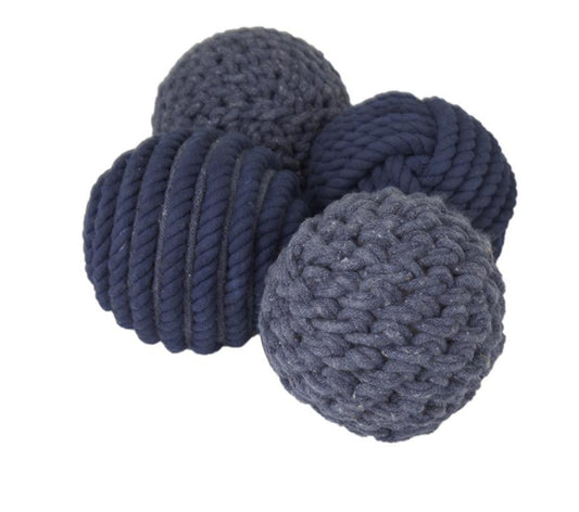 BLUE COTTON HANDMADE DECORATIVE BALL ORBS & VASE FILLER WITH VARYING DESIGNS