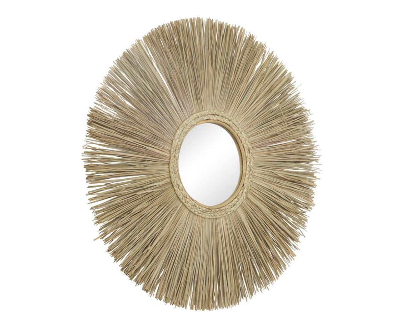 BROWN WOOD STARBURST WALL MIRROR, 32" X 2" X 32"