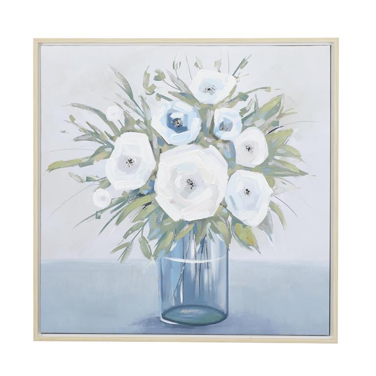 Multi Colored Canvas Floral Bouquet Living Room Framed Wall Art with Tan Frame