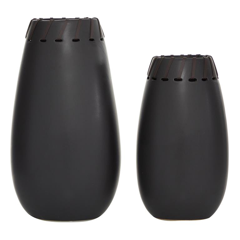 Black Ceramic Decorative Vase with Cut Out Patterns