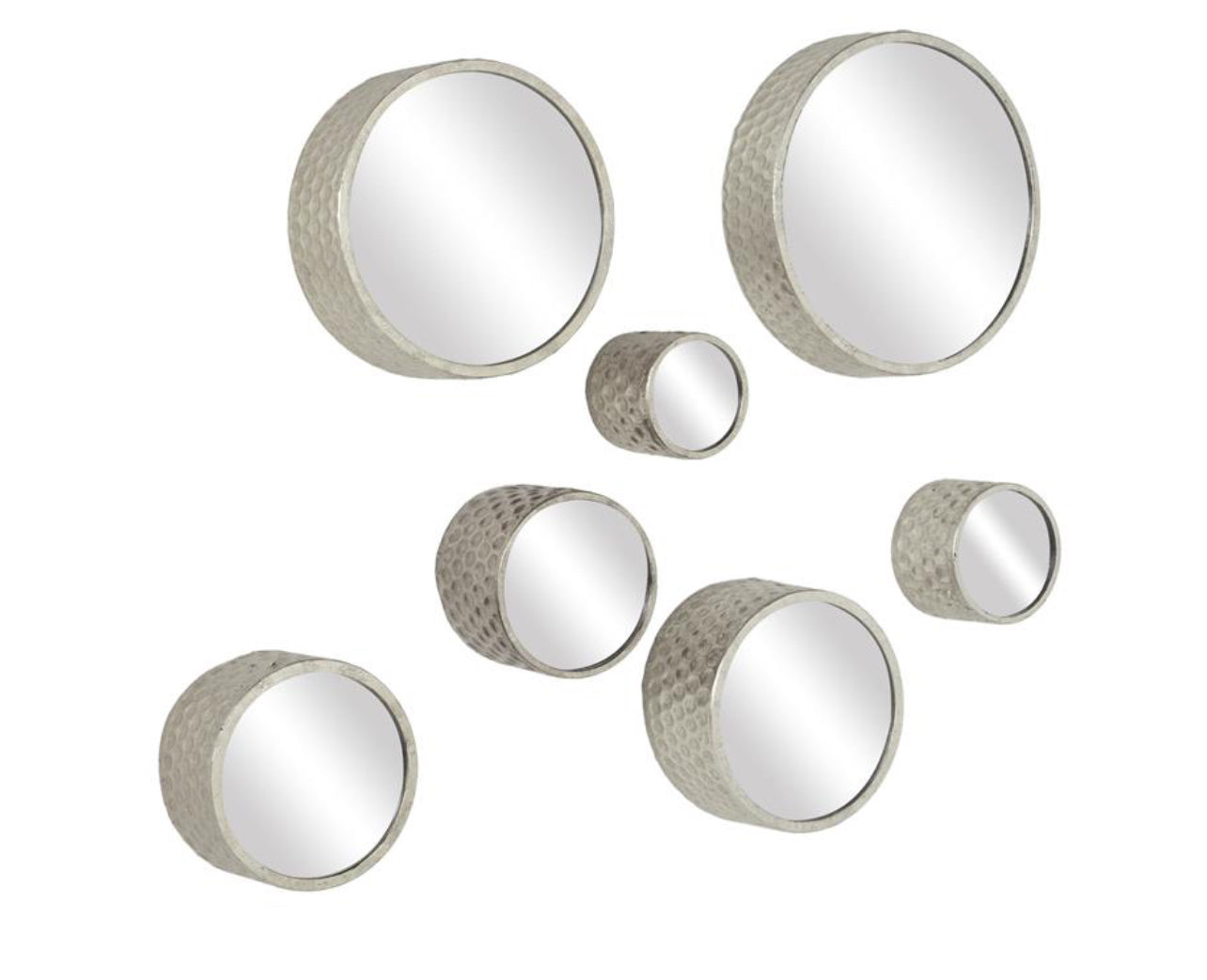 COSMOLIVING BY COSMOPOLITAN SILVER METAL WALL MIRROR, SET OF 7 12", 10", 8", 7", 6"D