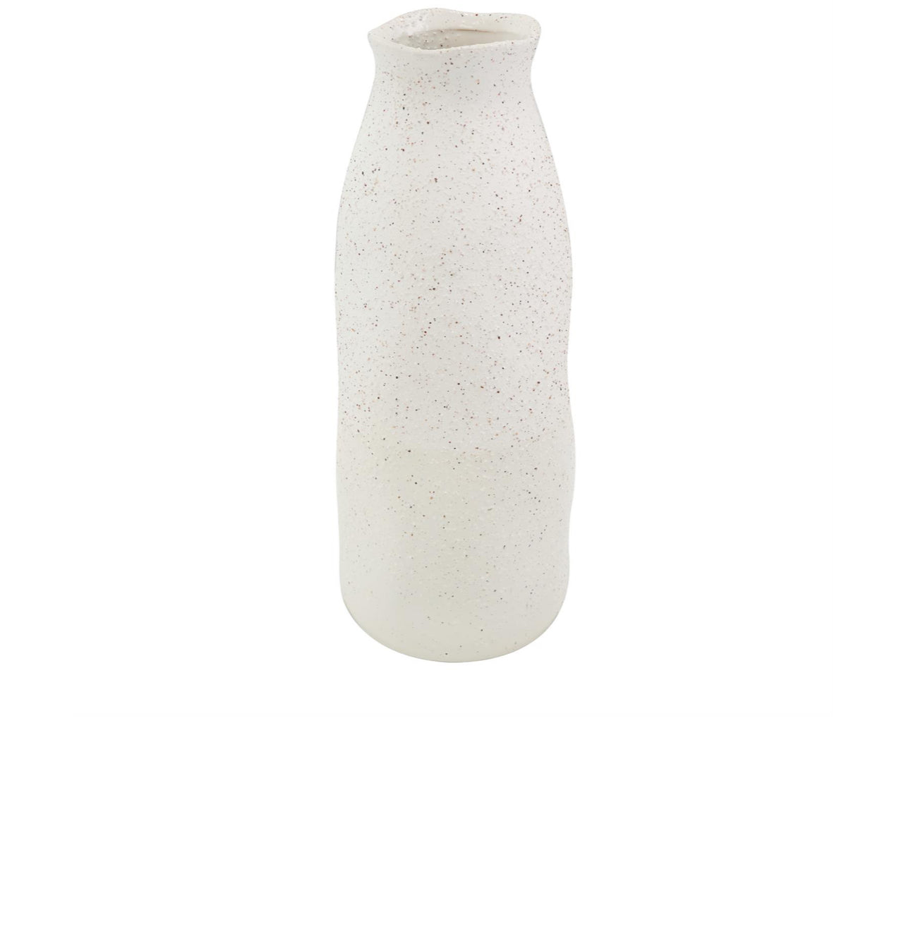 CREAM CERAMIC ABSTRACT WAVY VASE WITH TEXTURED SPECKLED DETAILING, 6" X 6" X 16"