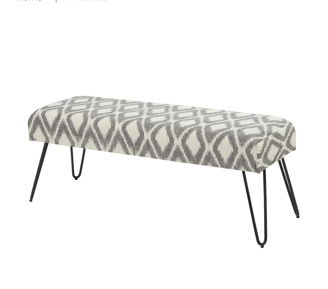 GRAY METAL DIAMOND BENCH WITH METAL HAIRPIN LEGS, 47" X 19" X 16"