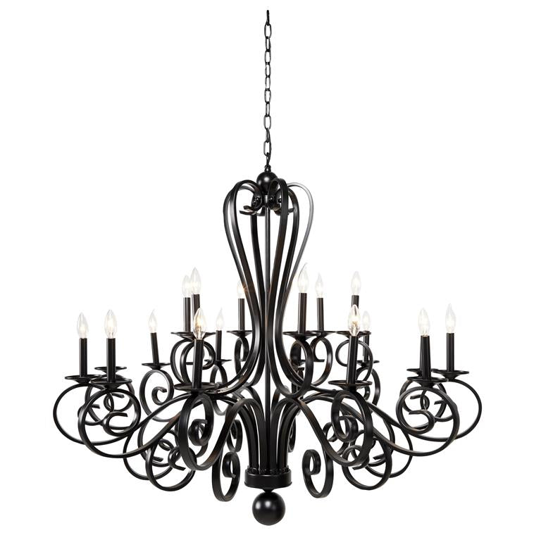 Black Metal Scroll Antique Style 18 Light Room Chandelier, 43" x 43" x 40"