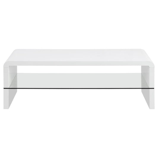 Airell Rectangular Coffee Table With Glass Shelf White High Gloss