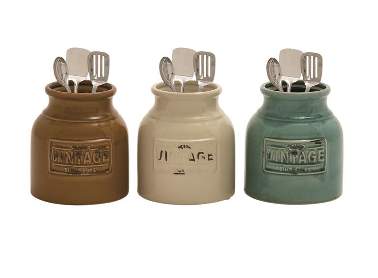 CER CUTLERY JAR 3 ASST 6"W, 7"H
