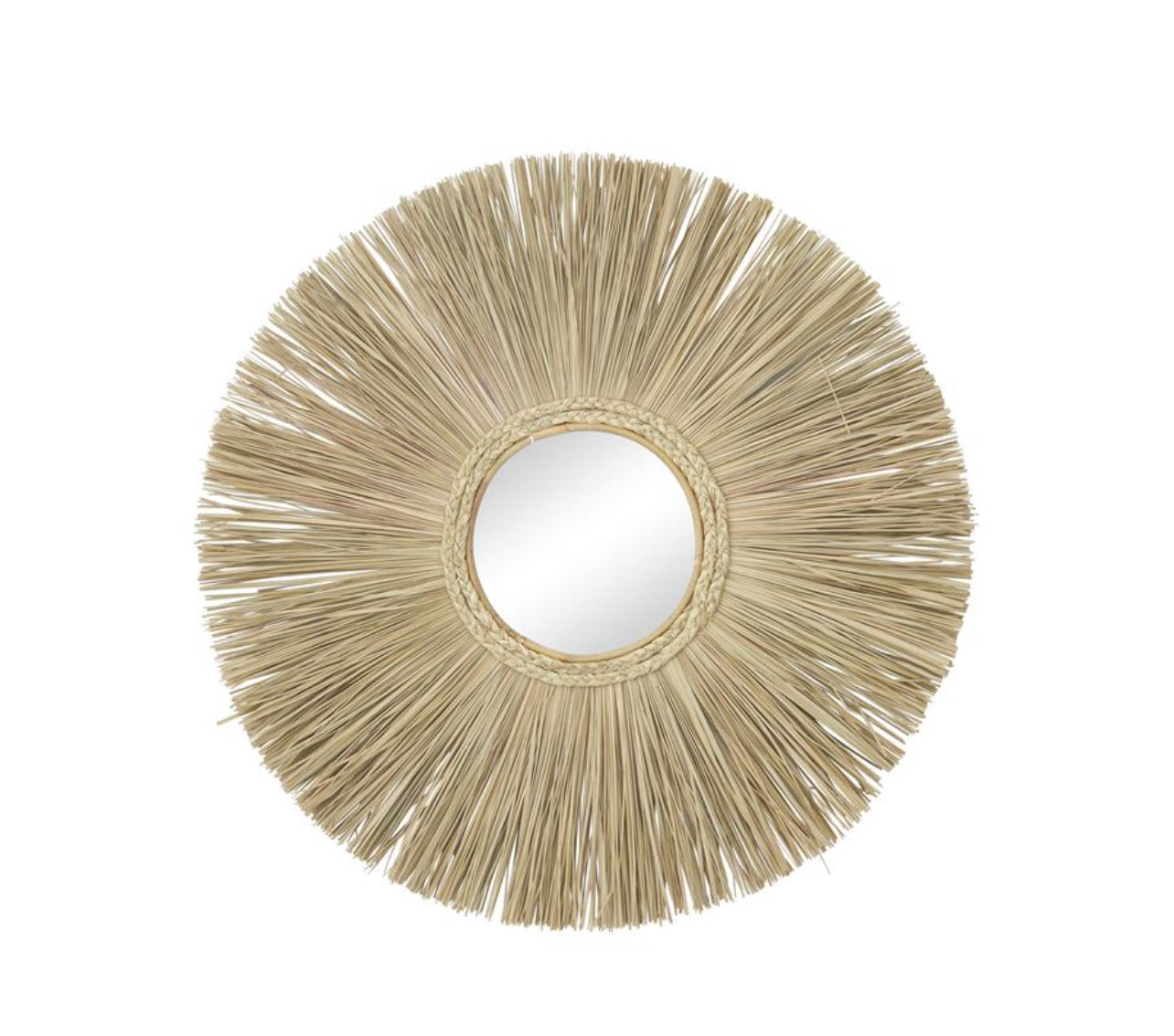 BROWN WOOD STARBURST WALL MIRROR, 32" X 2" X 32"
