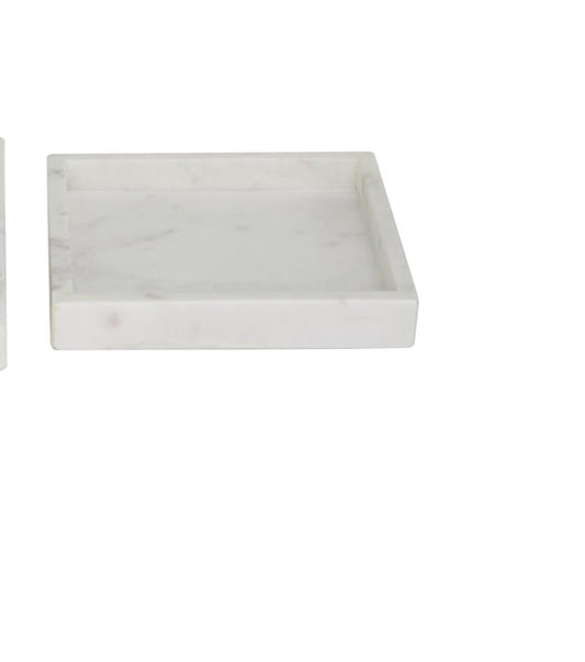 WHITE MARBLE TRAY WITH RAISED BORDER