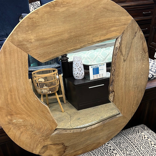 Round wooden mirror