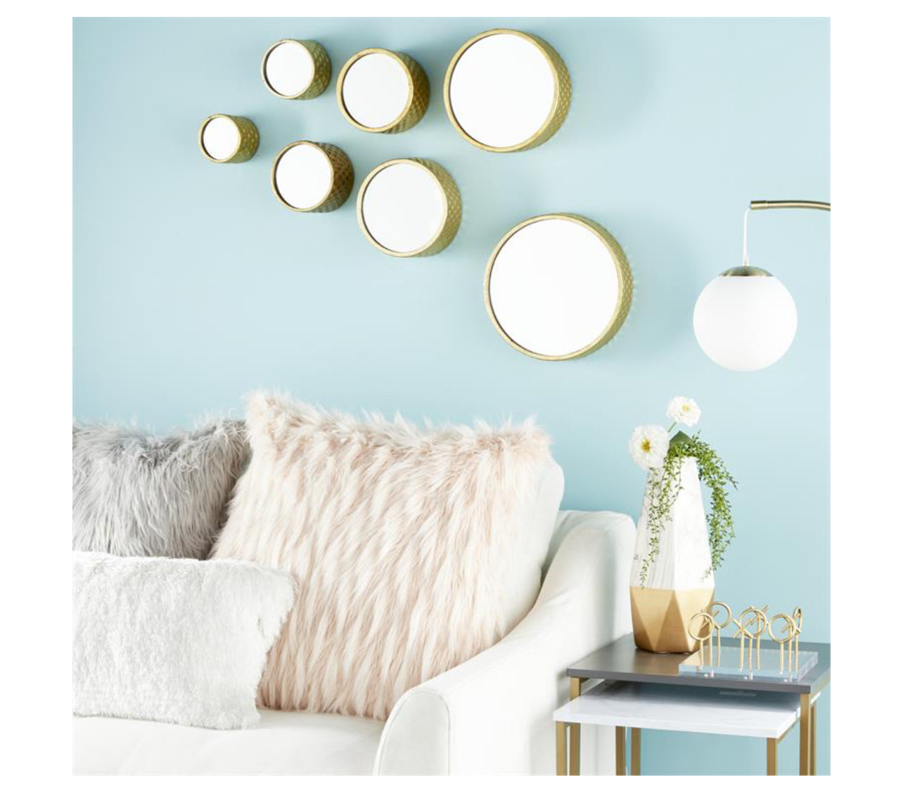 COSMOLIVING BY COSMOPOLITAN SILVER METAL WALL MIRROR, SET OF 7 12", 10", 8", 7", 6"D