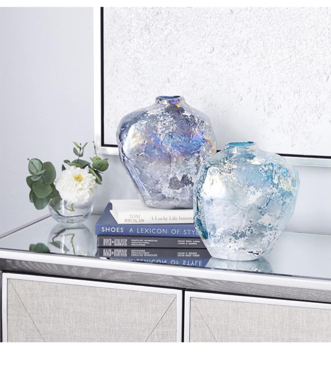 BLUE GLASS HANDMADE BLOWN VASE,