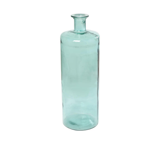 TEAL GLASS SPANISH VASE, 10" X 10" X 30"