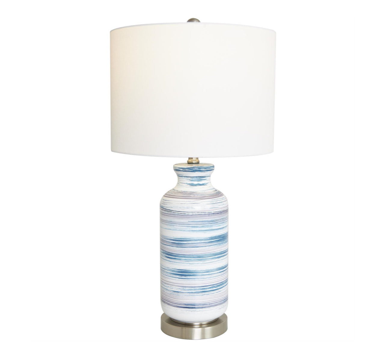 BLUE GLASS ABSTRACT STRIPED ACCENT LAMP WITH GOLD BASE, 15" X 15" X 28"