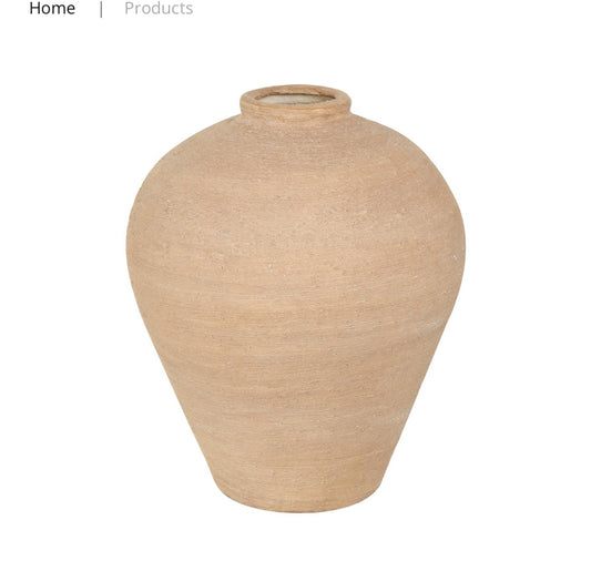 BEIGE CERAMIC WIDE TEXTURED VASE, 14" X 13" X 17"