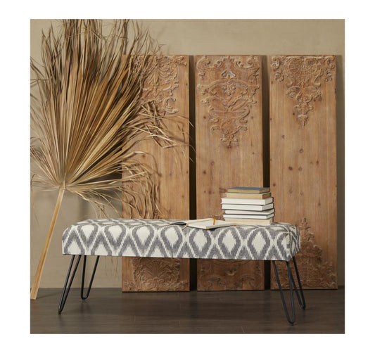 GRAY METAL DIAMOND BENCH WITH METAL HAIRPIN LEGS, 47" X 19" X 16"