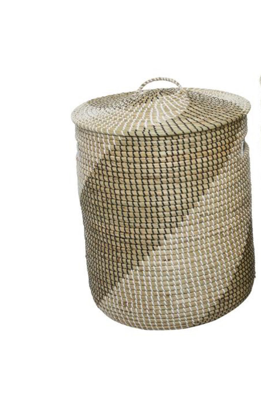 BROWN SEAGRASS HANDMADE TWO TONED STORAGE BASKET WITH MATCHING LIDS