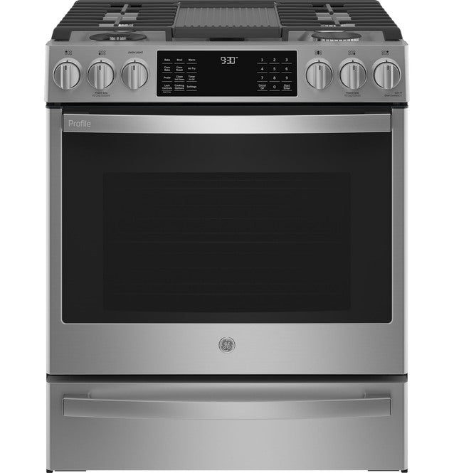 GE Profile™ 30" Smart Slide-In Front-Control Gas Fingerprint Resistant Range With No Preheat Air Fry
