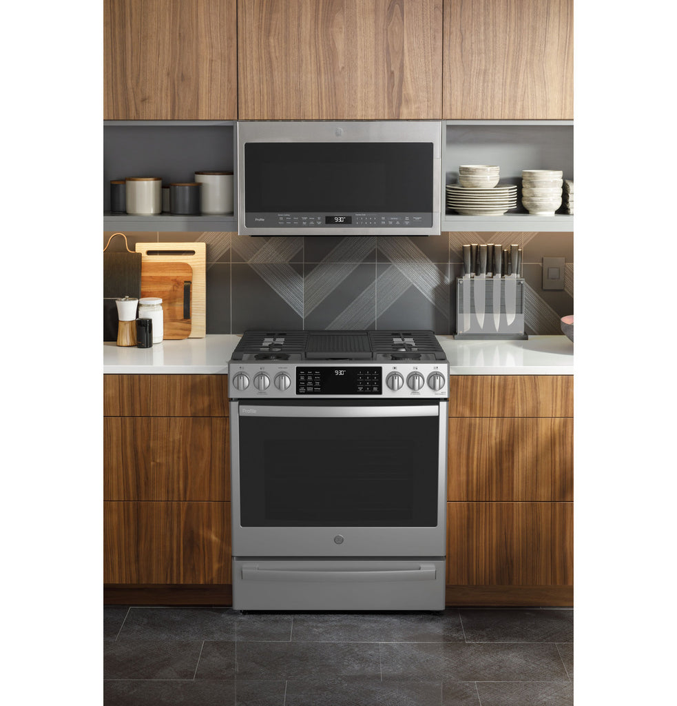GE Profile™ 30" Smart Slide-In Front-Control Gas Fingerprint Resistant Range With No Preheat Air Fry
