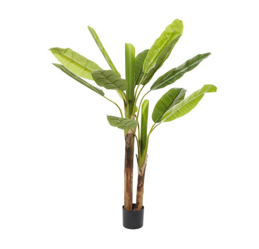 GREEN FAUX FOLIAGE BANANA LEAF ARTIFICIAL TREE WITH BLACK PLASTIC POT, 49" X 36" X 64"