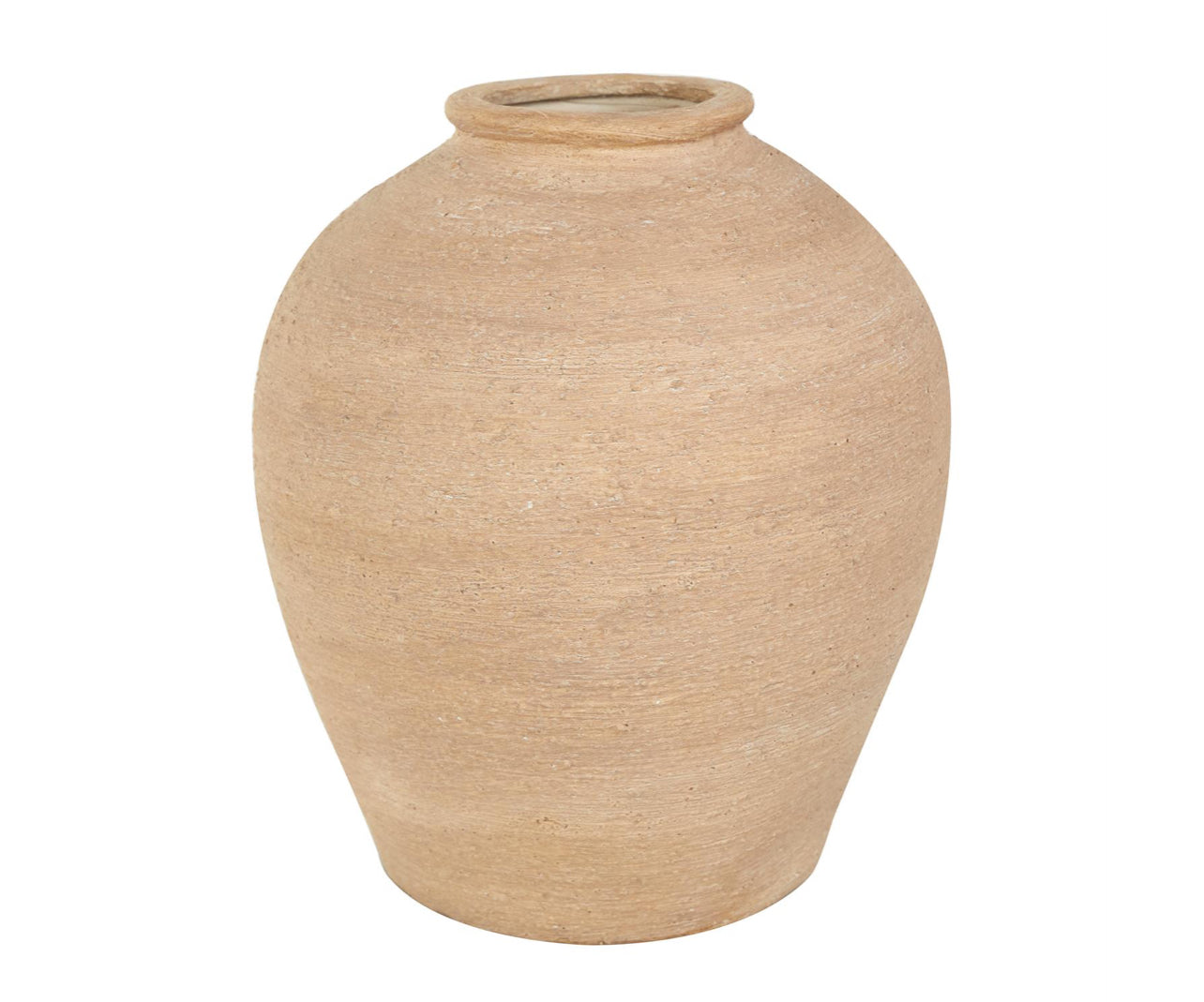 BEIGE PORCELAIN WIDE TEXTURED VASE, 9" X 10" X 11"