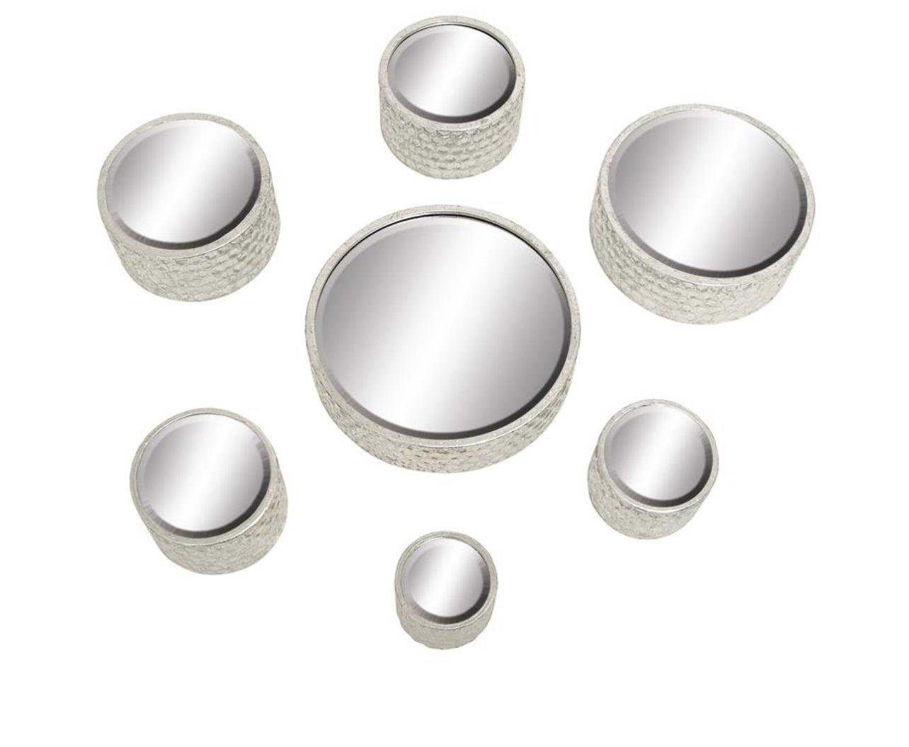 COSMOLIVING BY COSMOPOLITAN SILVER METAL WALL MIRROR, SET OF 7 12", 10", 8", 7", 6"D