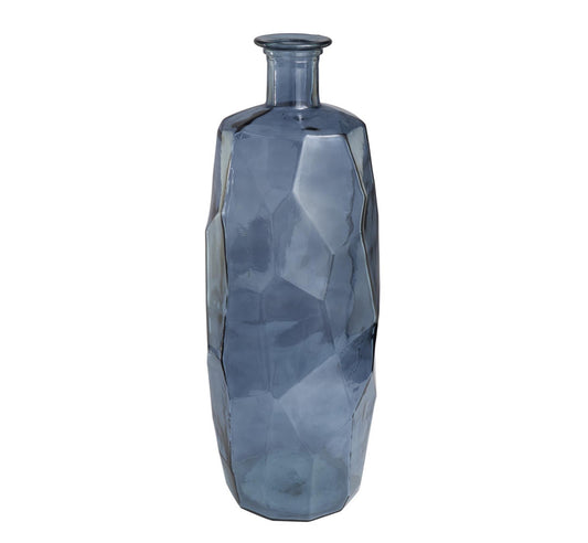 BLUE RECYCLED GLASS TALL SPANISH BOTTLENECK VASE, 11" X 11" X 29"