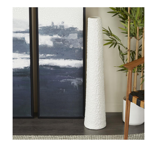 WHITE CERAMIC TALL VASE WITH BUBBLE TEXTURE, 8" X 8" X 39"