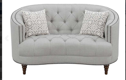 Avonlea Sloped Arm Upholstered Loveseat Trim Grey